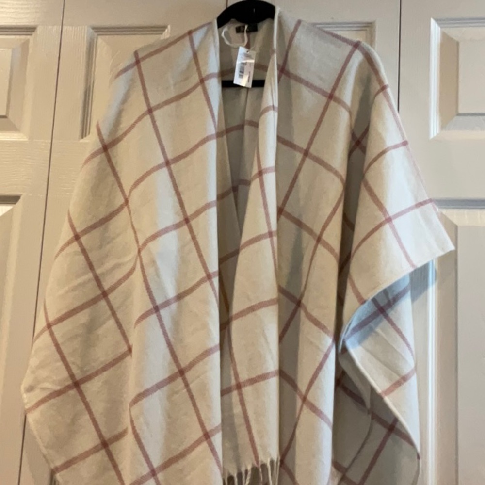 Mixit Plaid Cape in Cream and Red